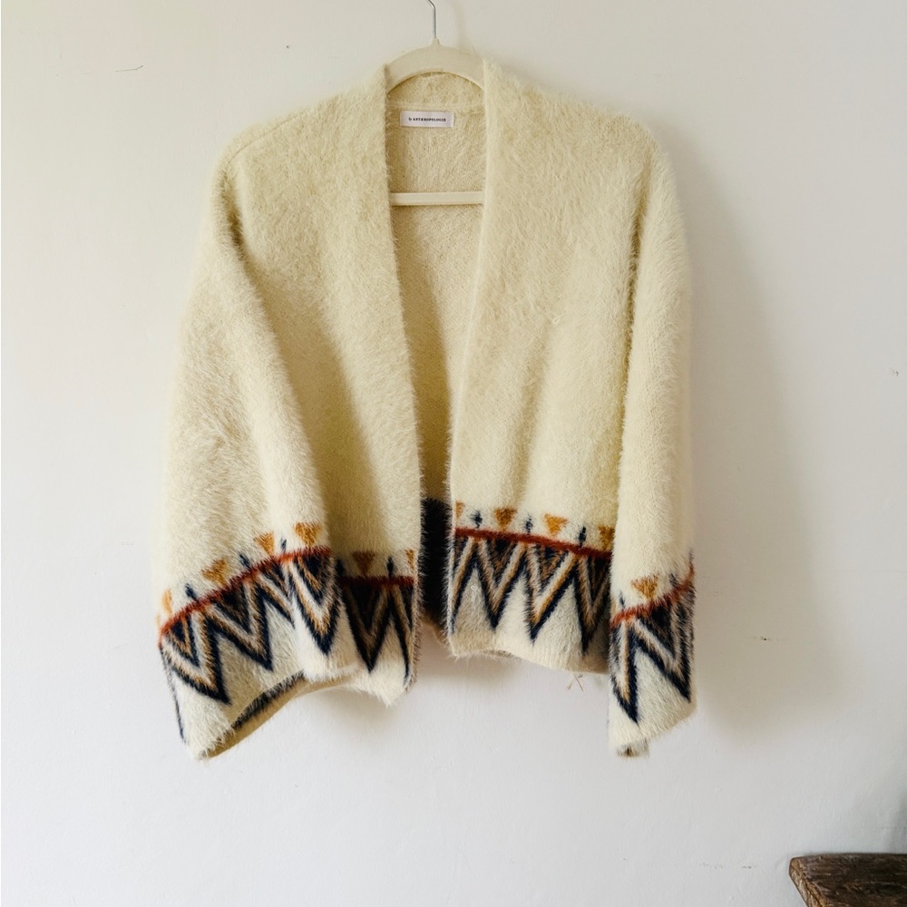 Anthropologie Cream Aztec Open Cardigan/Kimono/Jacket Size Large - Picture 4 of 16